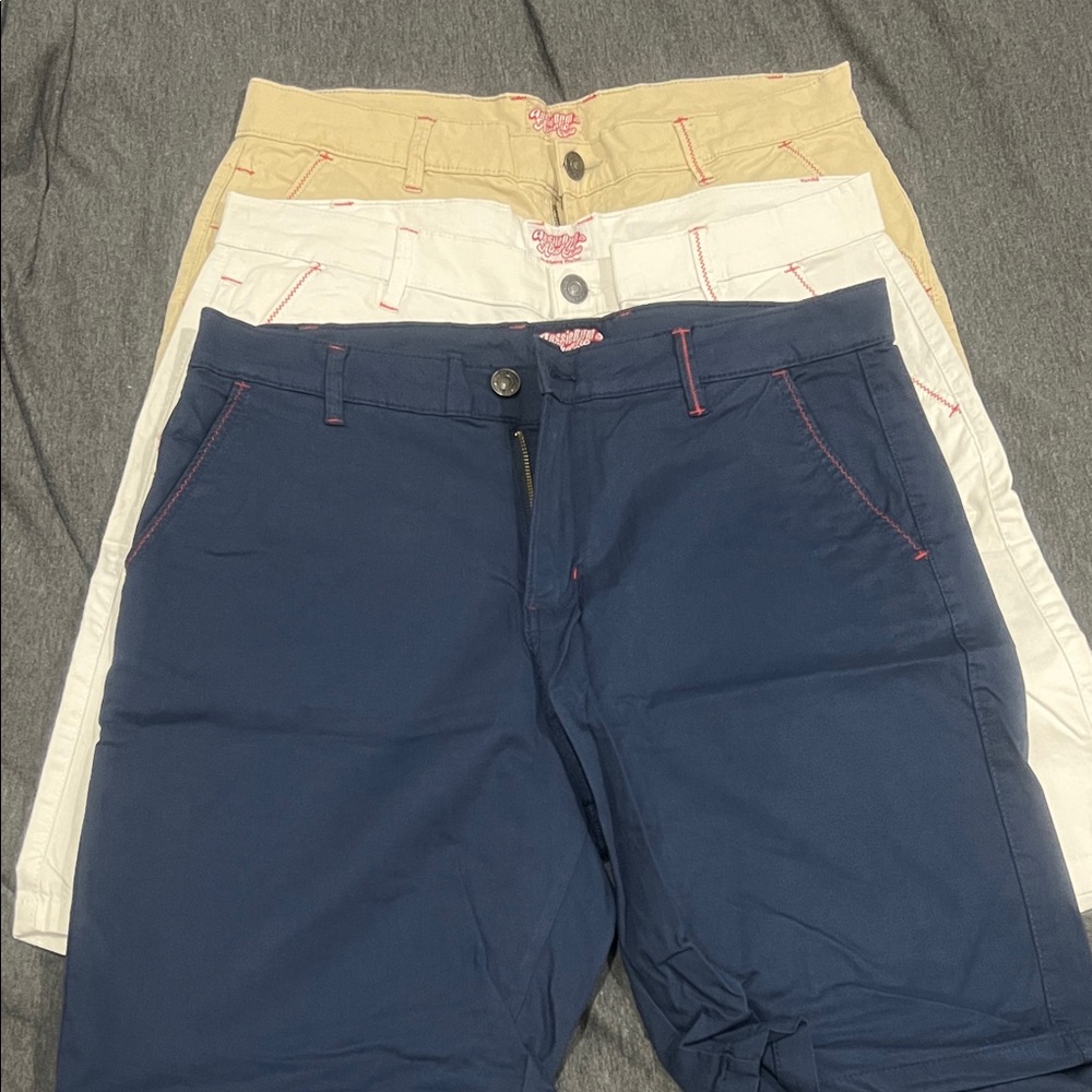 AussieBum Men's Flat Front Shorts - Navy, White, and Tan